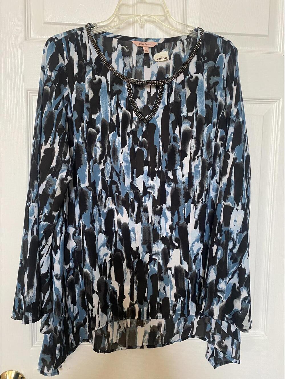 Juicy Couture Women's Long Sleeve Beaded Neckline Blouse, Size Large
